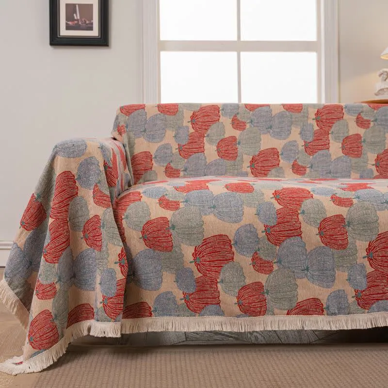 Copridivano vintage in jacquard con motivo a zucca