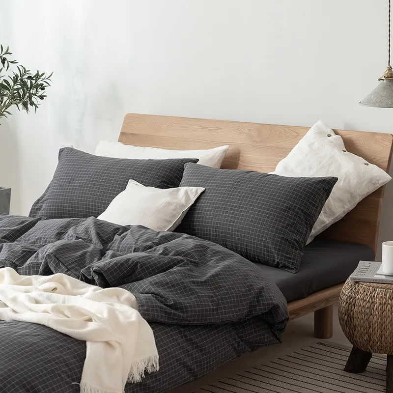 Set di biancheria da letto in cotone con motivo a griglia minimalista