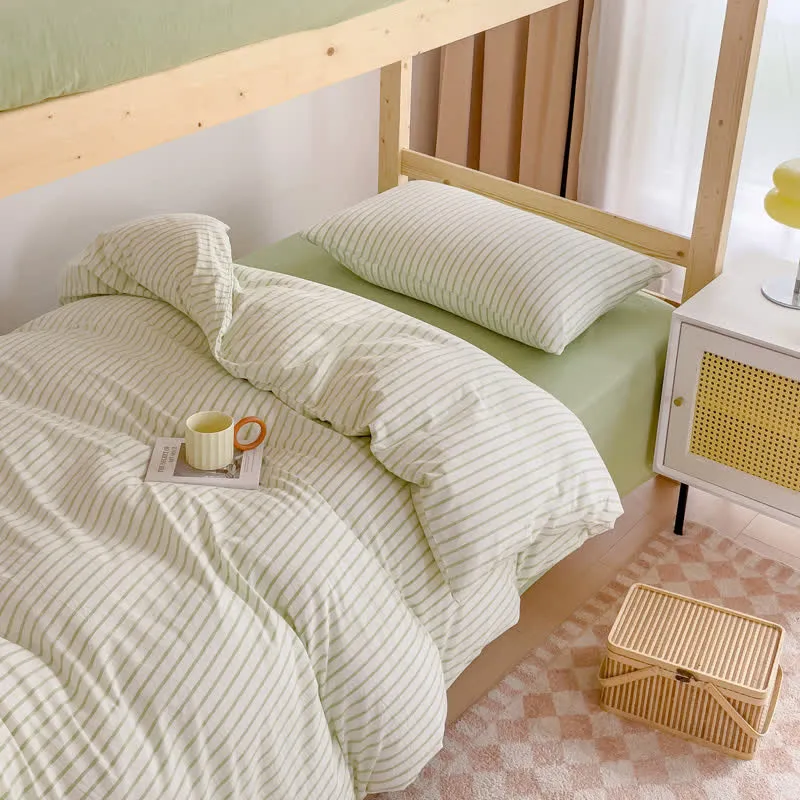 Set di biancheria da letto minimalista a righe in cotone per dormitorio