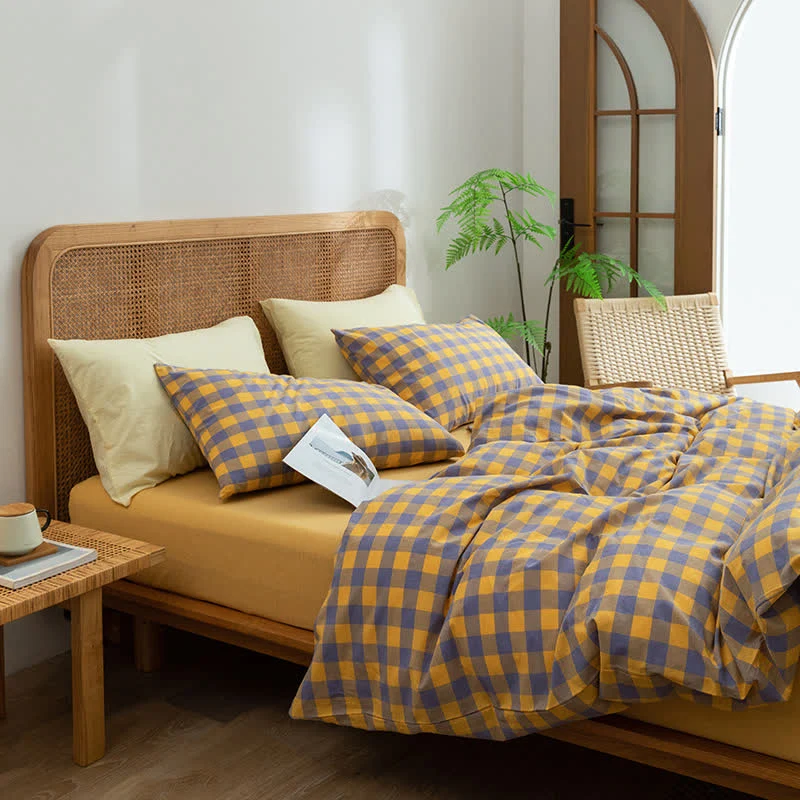 Set di biancheria da letto in cotone a quadri per dormitorio