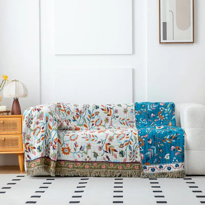 Coperta in cotone con foglie floreali artistiche bohémien