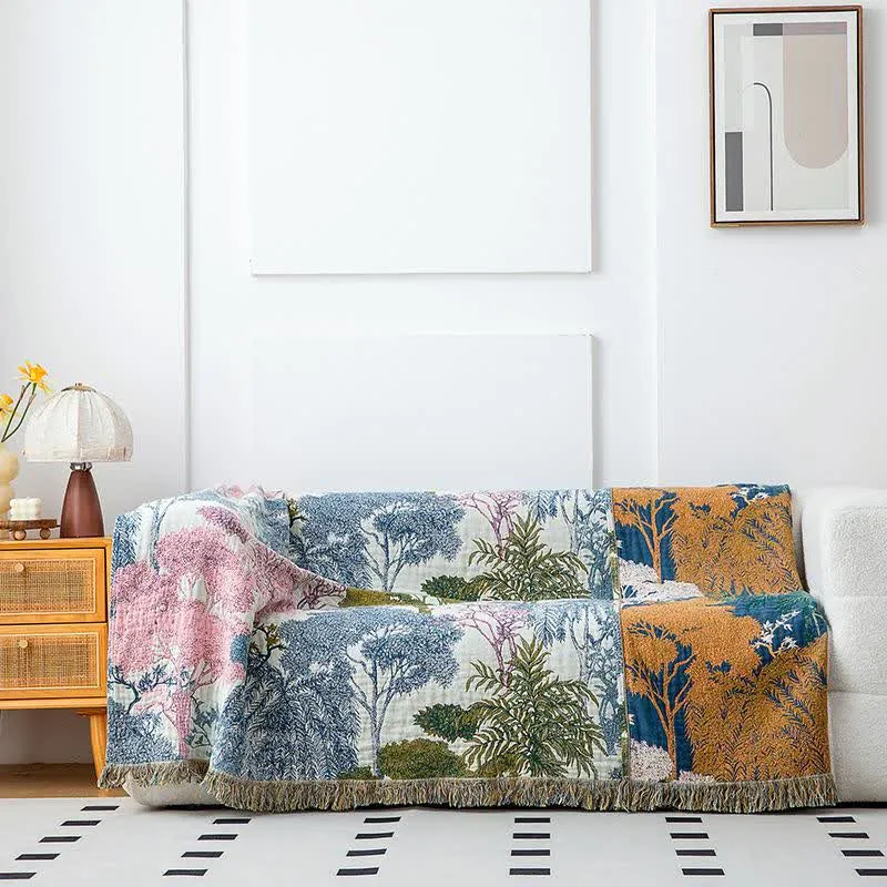 Coperta in garza di cotone Woodland con nappe