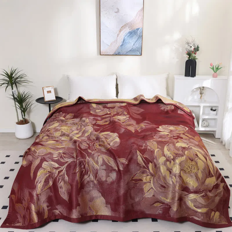 Elegante trapunta reversibile traspirante in garza di cotone floreale