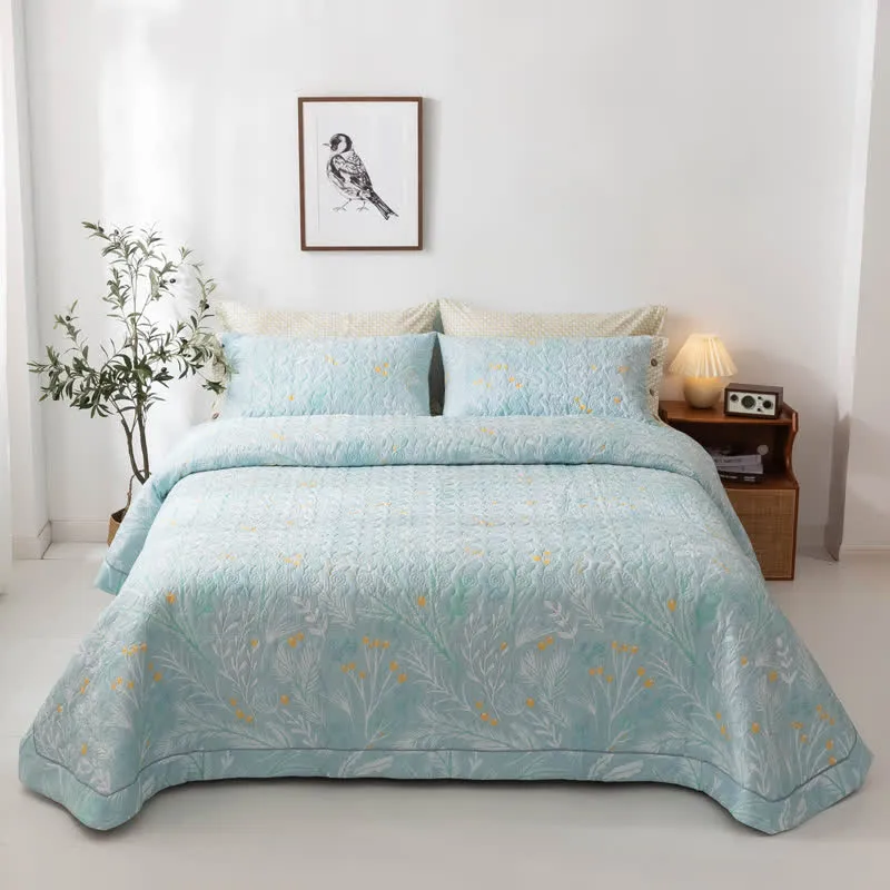Elegante trapunta in cotone con stampa vegetale