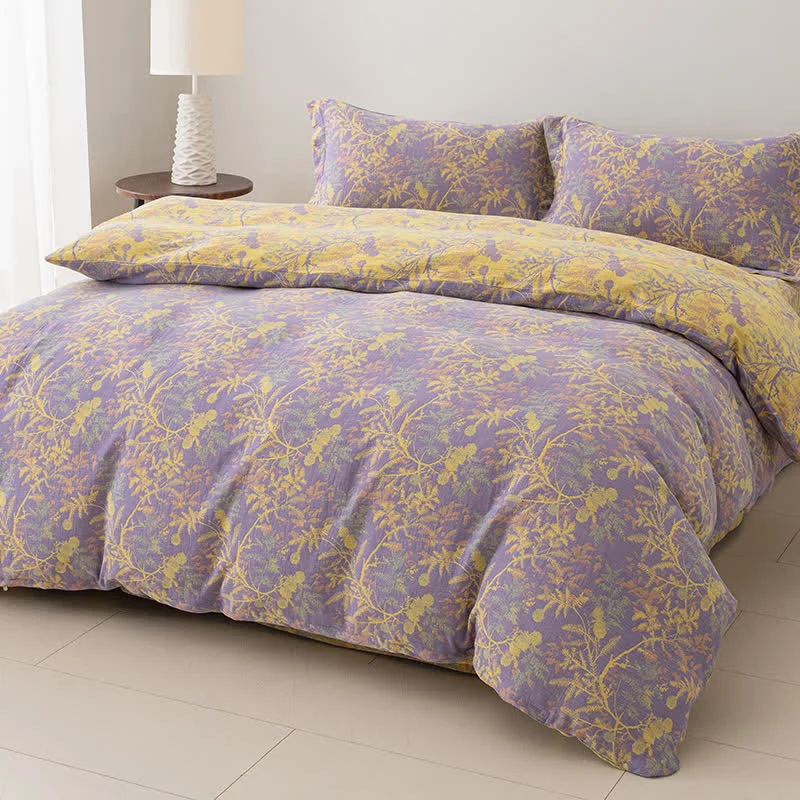 Set di biancheria da letto floreale in garza a doppio strato (4 pezzi)
