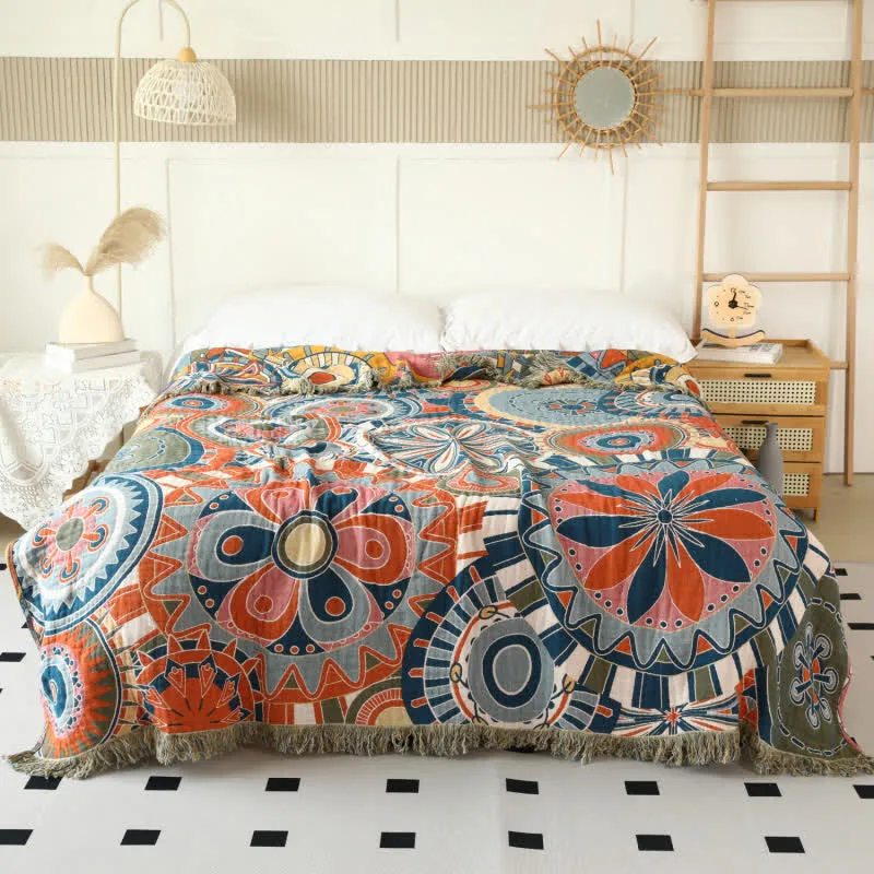 Trapunta reversibile con nappe in garza di cotone floreale artistico