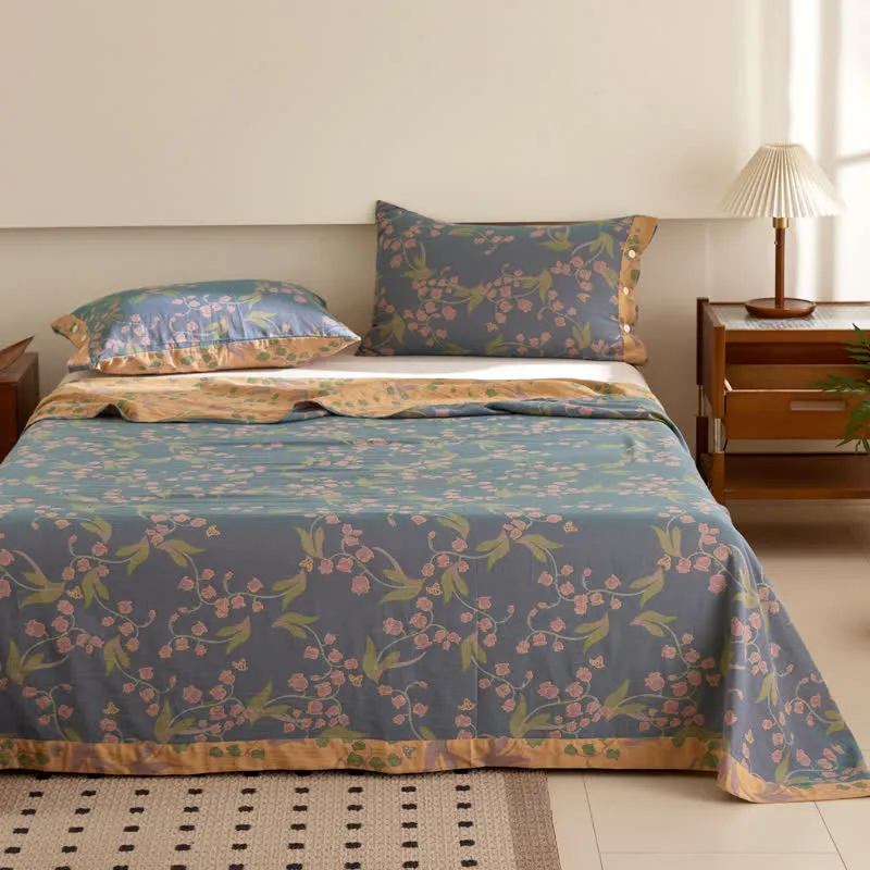 Copriletto reversibile in cotone Campanula a doppio strato tinto in filo jacquard