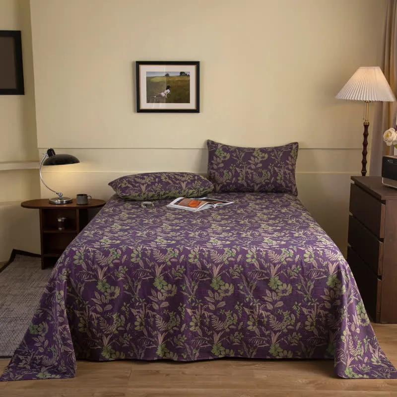 Copriletto in cotone doppio filato jacquard vintage con fiori e foglie