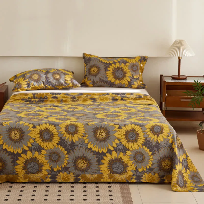 Copriletto reversibile in jacquard tinto in filo a doppio strato in cotone girasole