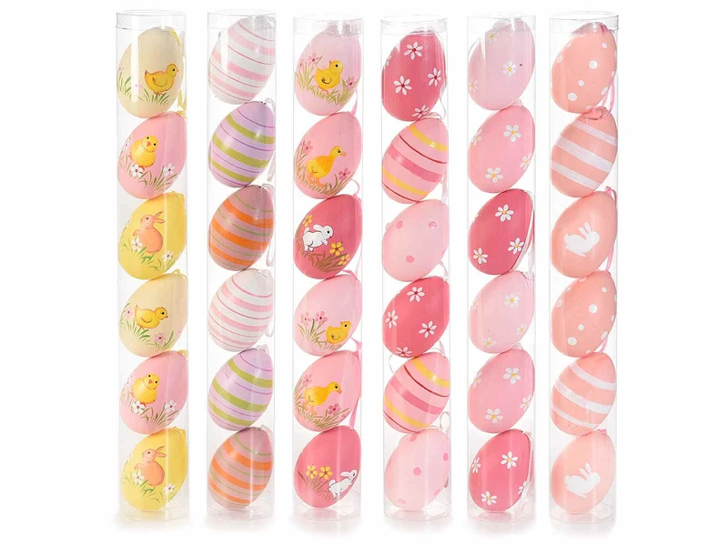 Tubo uova decorativa in plastica d'appendere set di 6