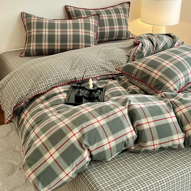 Set di biancheria da letto reversibile in cotone con fantasia scozzese vintage