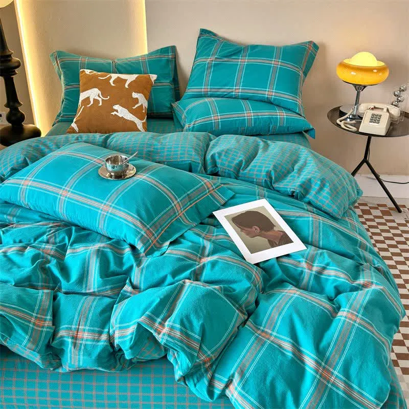 Set di biancheria da letto reversibile in cotone con motivo a griglia oversize