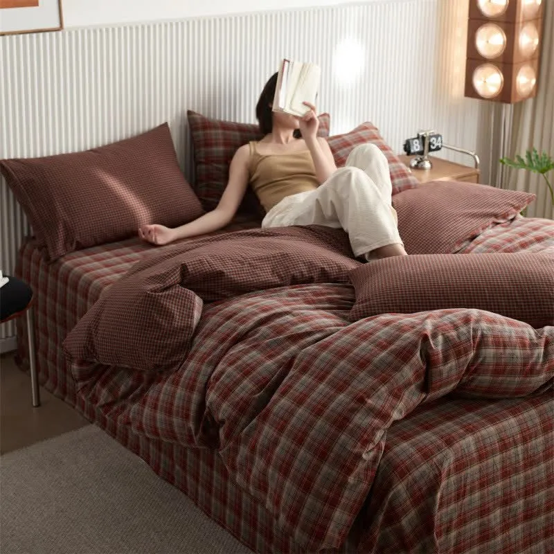 Set di biancheria da letto in cotone con delicata fantasia a quadri vintage