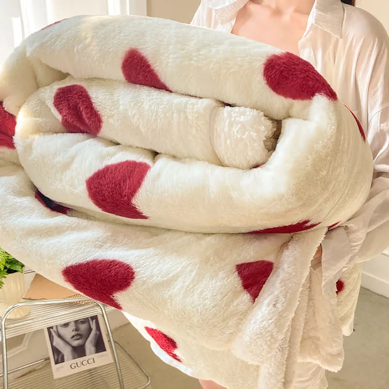 Coperta in pile di peluche con motivo a cuore