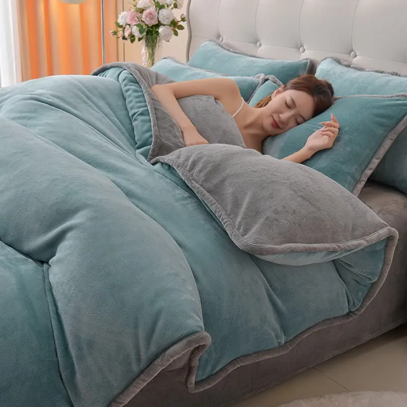 Set di biancheria da letto in peluche reversibile in tinta unita