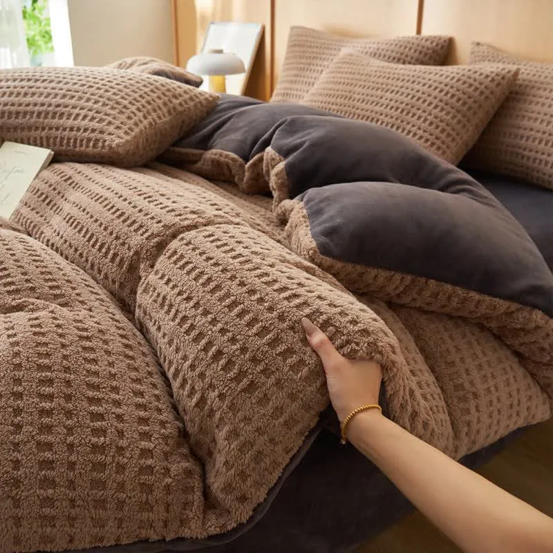 Set di biancheria da letto soffice con trama a quadri (4 pezzi)