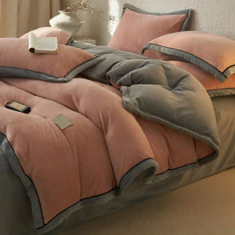 Set di biancheria da letto reversibile in peluche con trama a nido d'ape (4 pezzi)