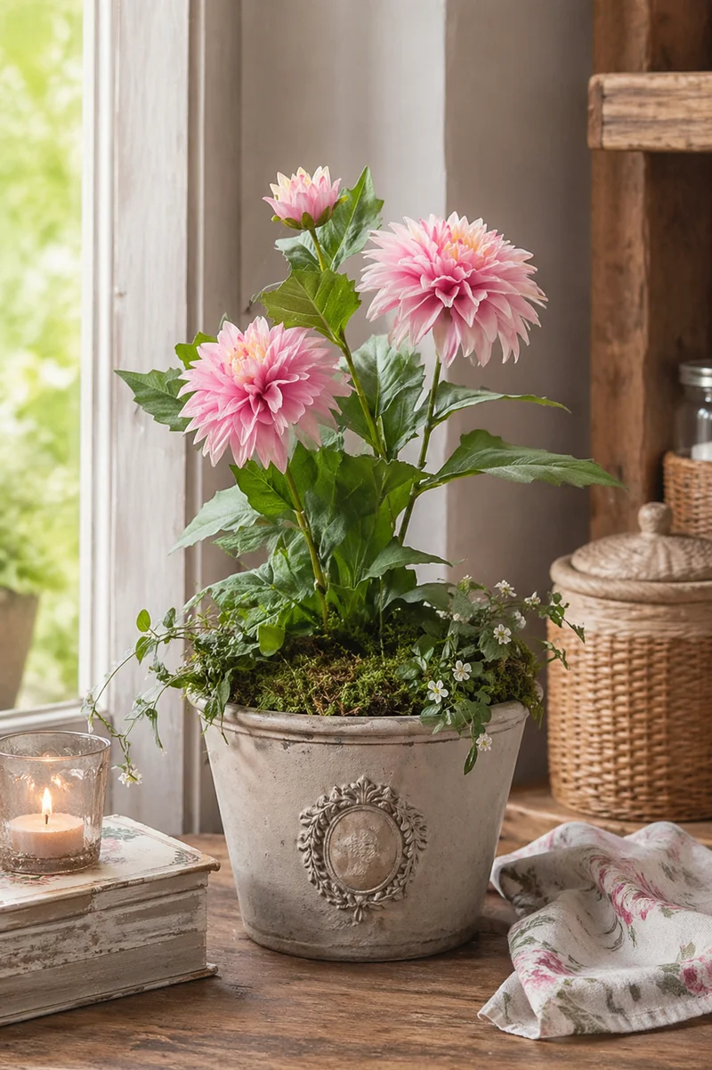 Fiore artificiale Dalia dalia su stelo poliestere