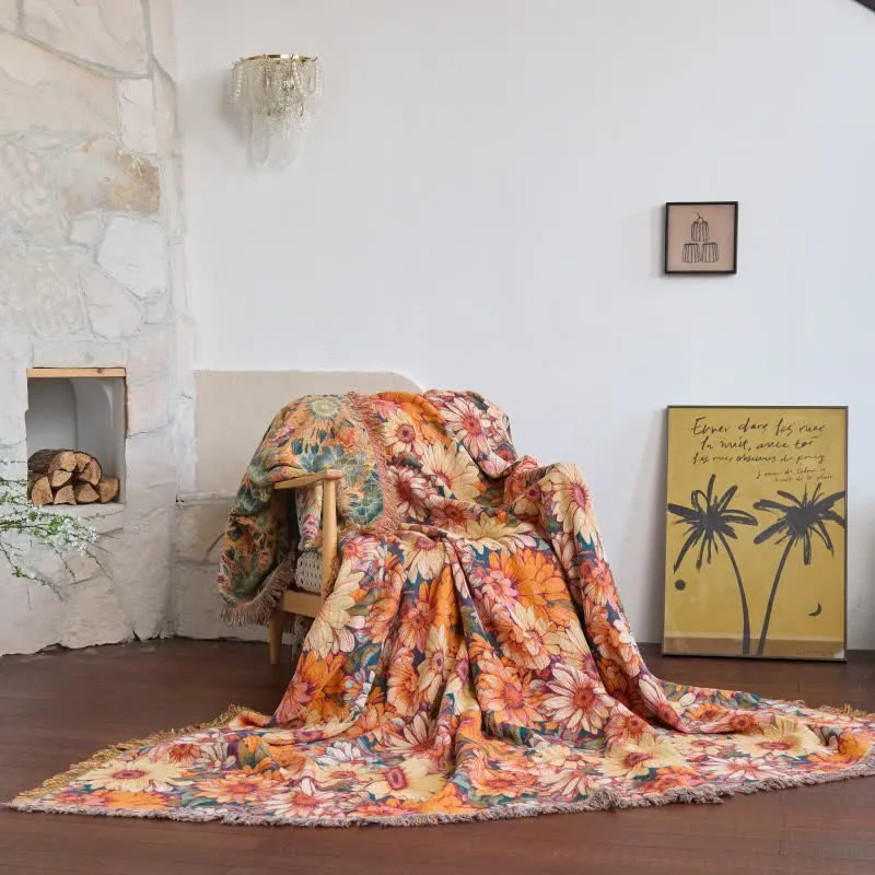 Coperta in cotone con nappe e girasoli in fiore