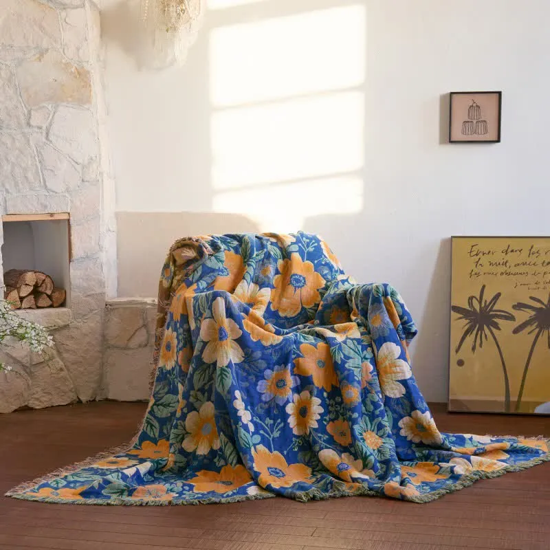 Coperta con nappe in garza di cotone Bright Daisy