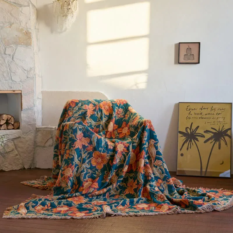 Coperta di lusso in cotone con nappe floreali