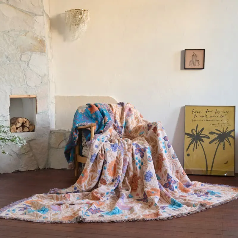 Coperta in cotone con nappe e farfalle pastorali
