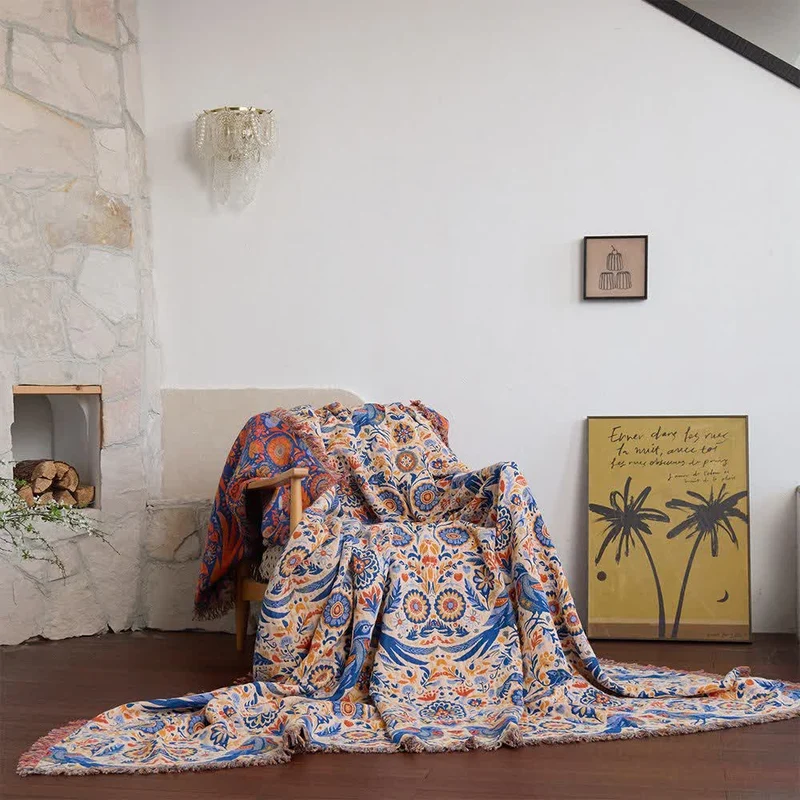 Coperta in garza di cotone con nappe a forma di uccello vintage
