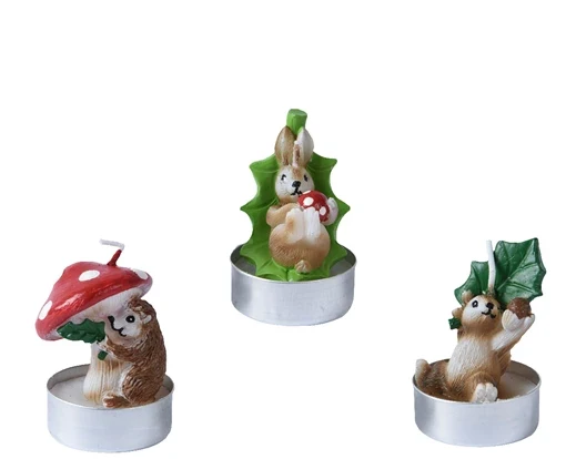 Candela Tealight In Cera Set Da 3 Motivi Animaletti