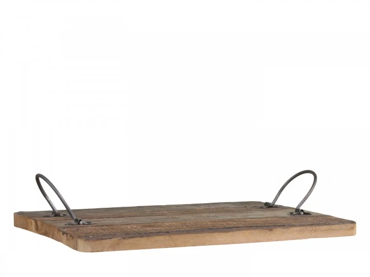 Vecchio vassoio in legno riciclato con maniglie chic antique