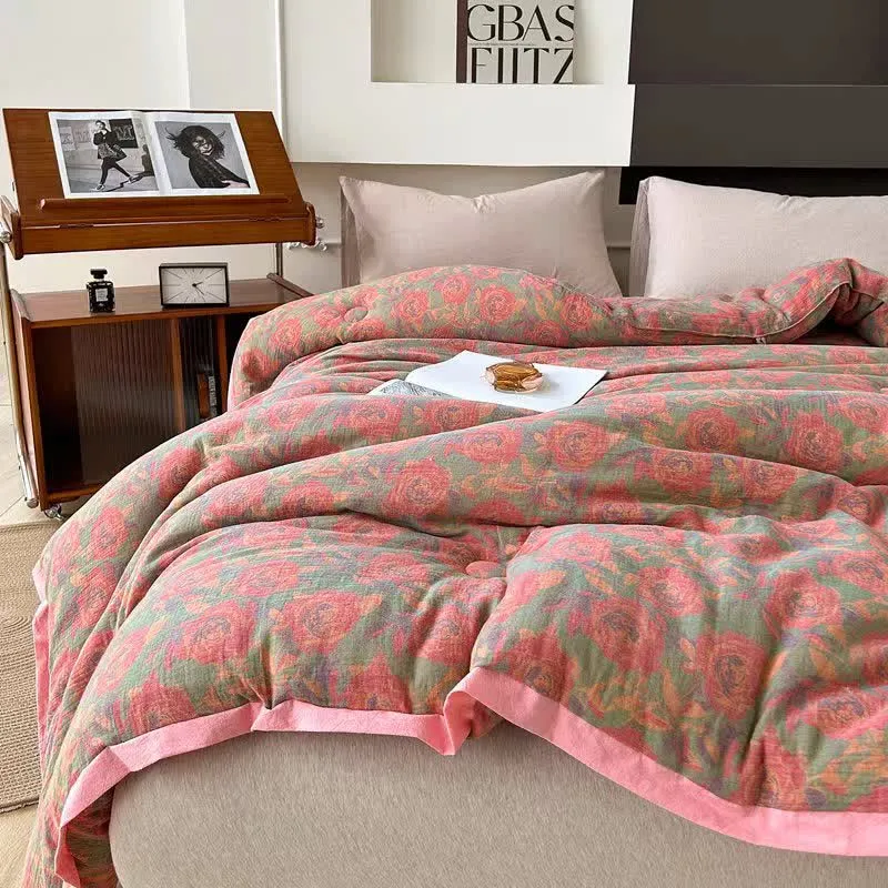 Trapunta jacquard in garza di cotone rosa