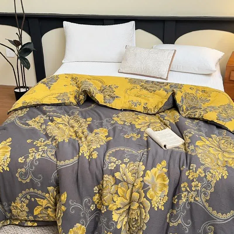 Trapunta di lusso in garza di cotone jacquard con motivo Peony