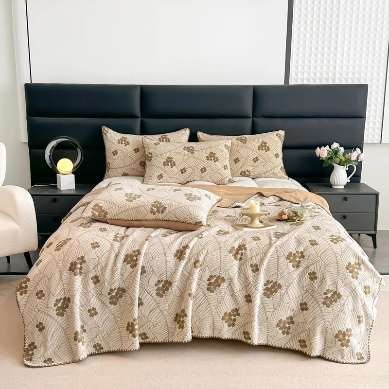 Coperta jacquard floreale a foglia