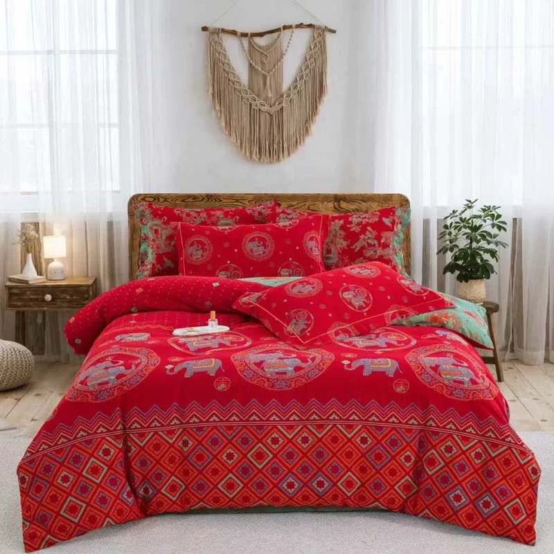 Set di biancheria da letto in garza di cotone con elefante tailandese (4 pezzi)
