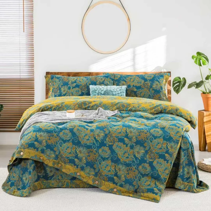 Set di biancheria da letto in garza di cotone con farfalle floreali (4 pezzi)