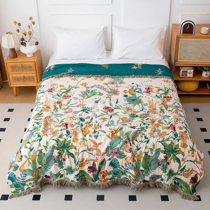 Trapunta con nappe in garza di cotone Flourish Flower
