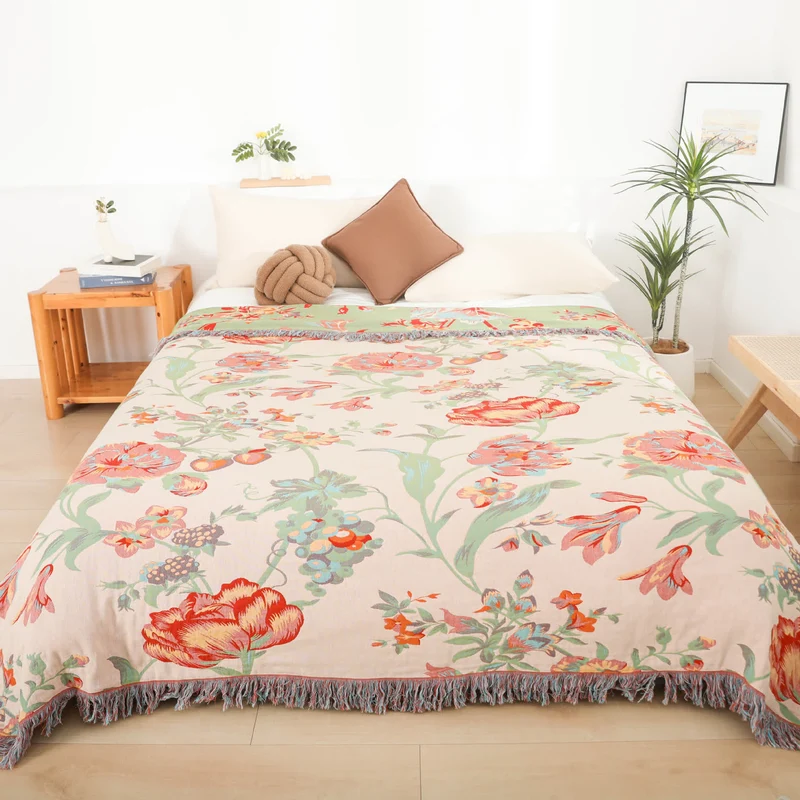 Trapunta con nappe in garza di cotone a fiori d'arancio