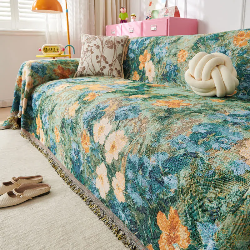 Coperta da divano con motivo botanico White Blossom