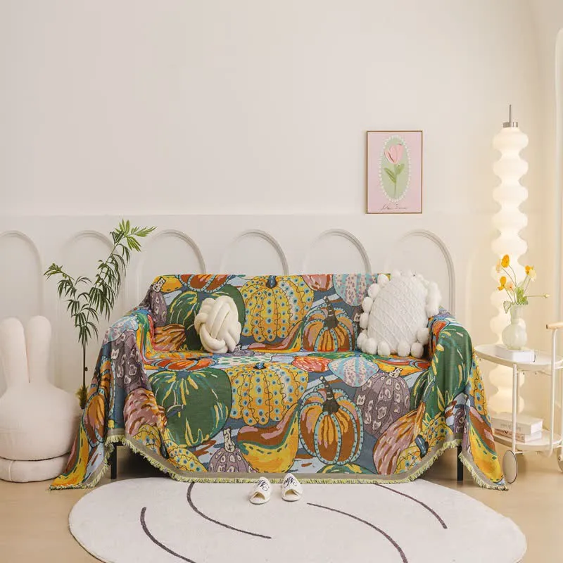 Coperta artistica in ciniglia con motivo zucca