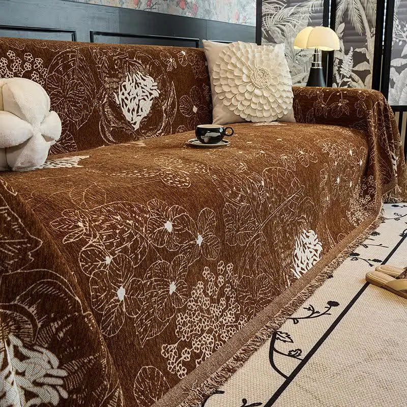 Coperta reversibile per divano con motivo floreale rustico