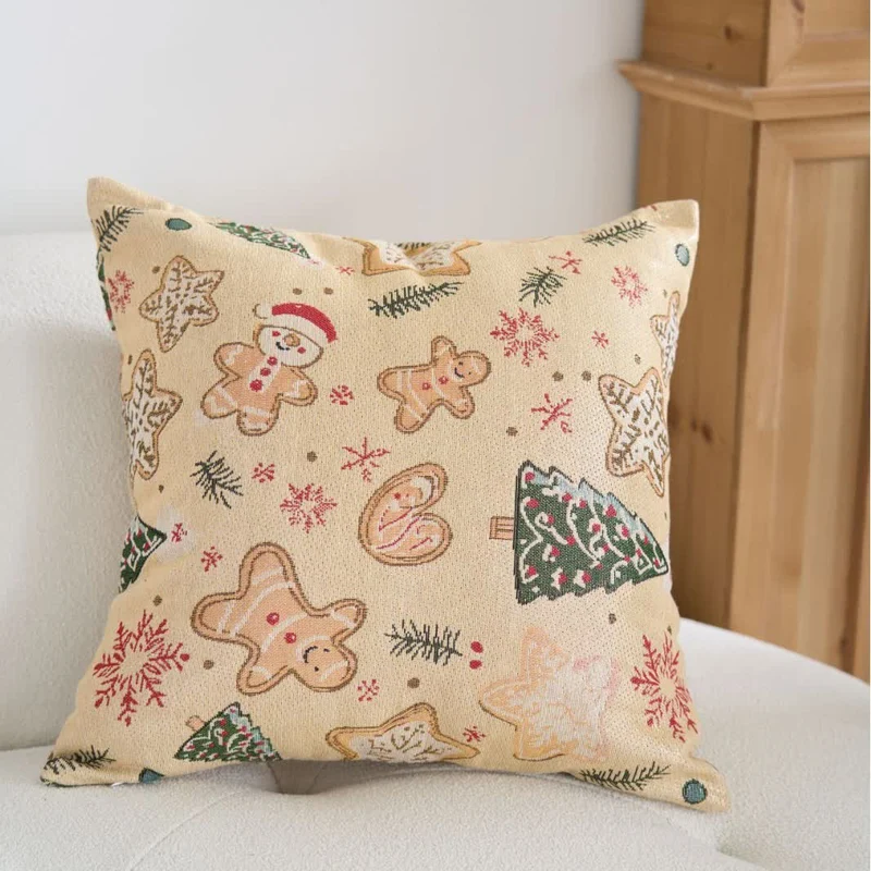 Cuscino natalizio in jacquard con omino di pan di zenzero
