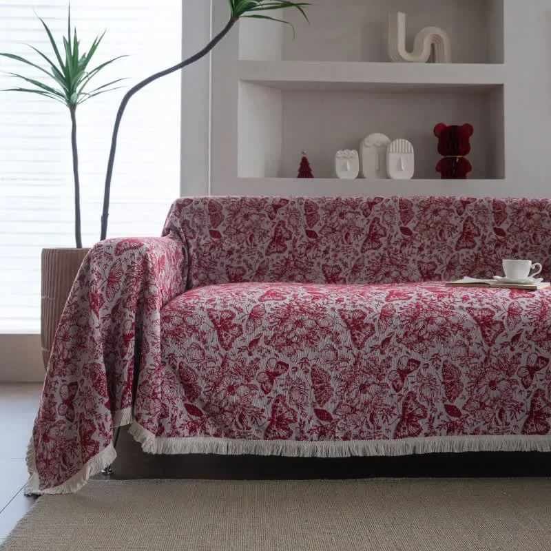 Coperta da divano con motivo floreale a farfalla rossa