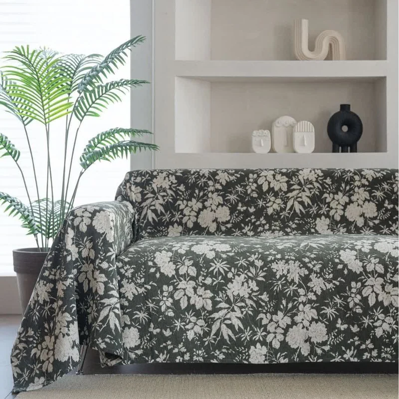 Coperta da divano con motivo floreale a foglie di papavero