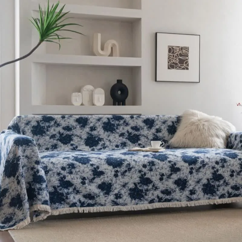 Coperta da divano in jacquard astratto blu