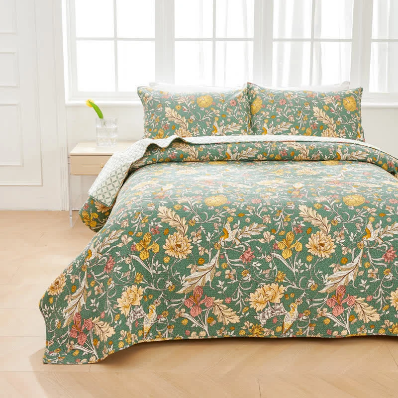 Copriletto trapuntato floreale Ownkoti William Morris (3 pezzi)