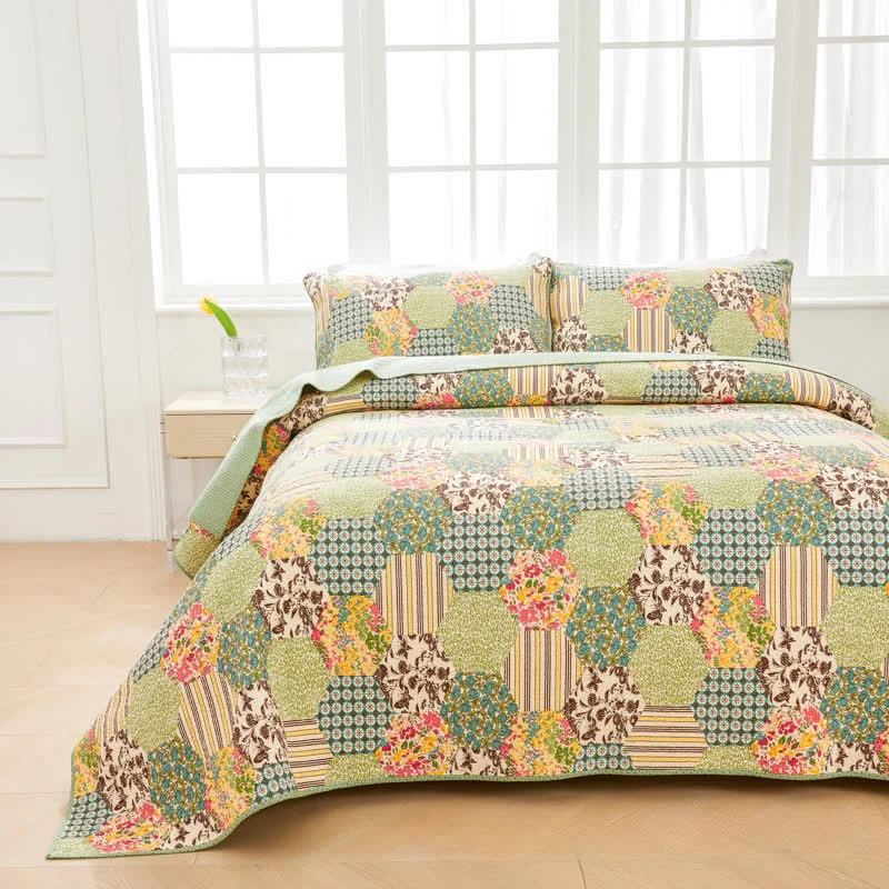 Set copriletto trapuntato in cotone patchwork Ownkoti (3 pezzi)