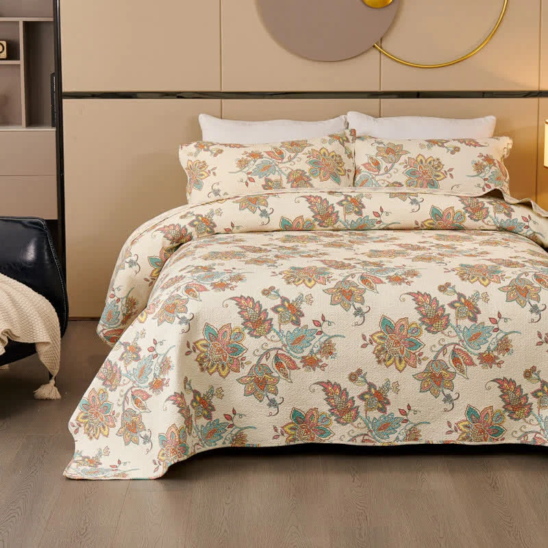 Set copriletto trapuntato in cotone naturale con motivo Paisley Ownkoti (3 pezzi)