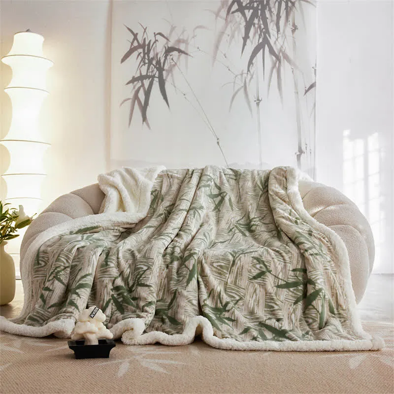 Coperta reversibile in sherpa con foglie di bambù Zen Ownkoti