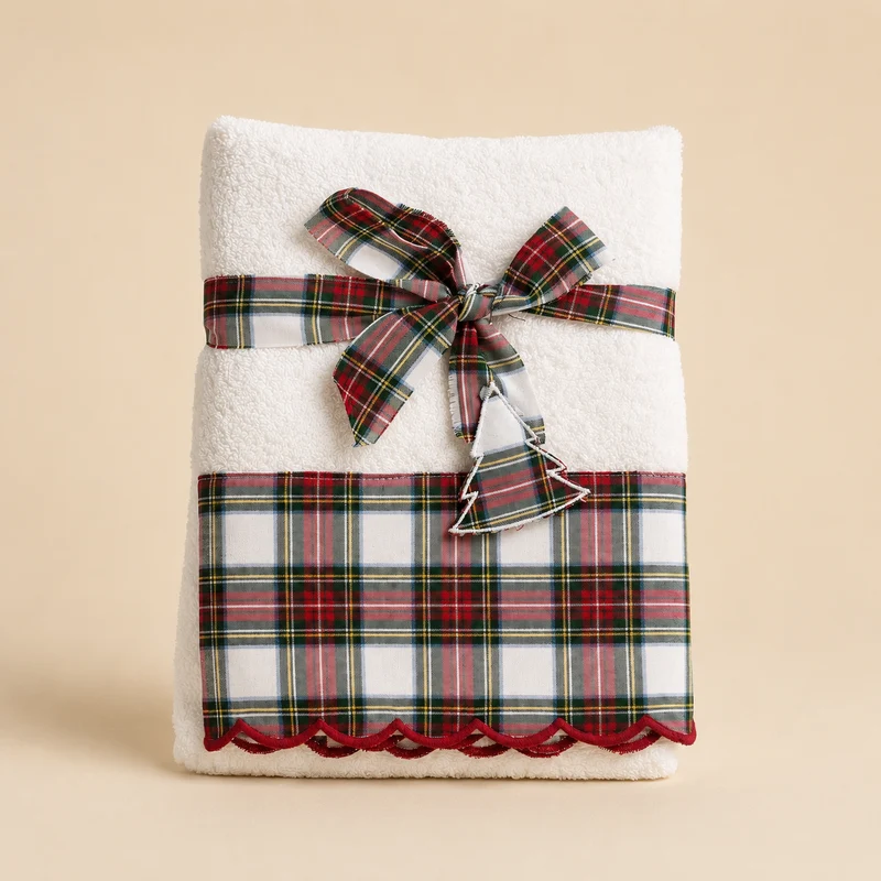 Coppia spugna Christmas tartan bianco