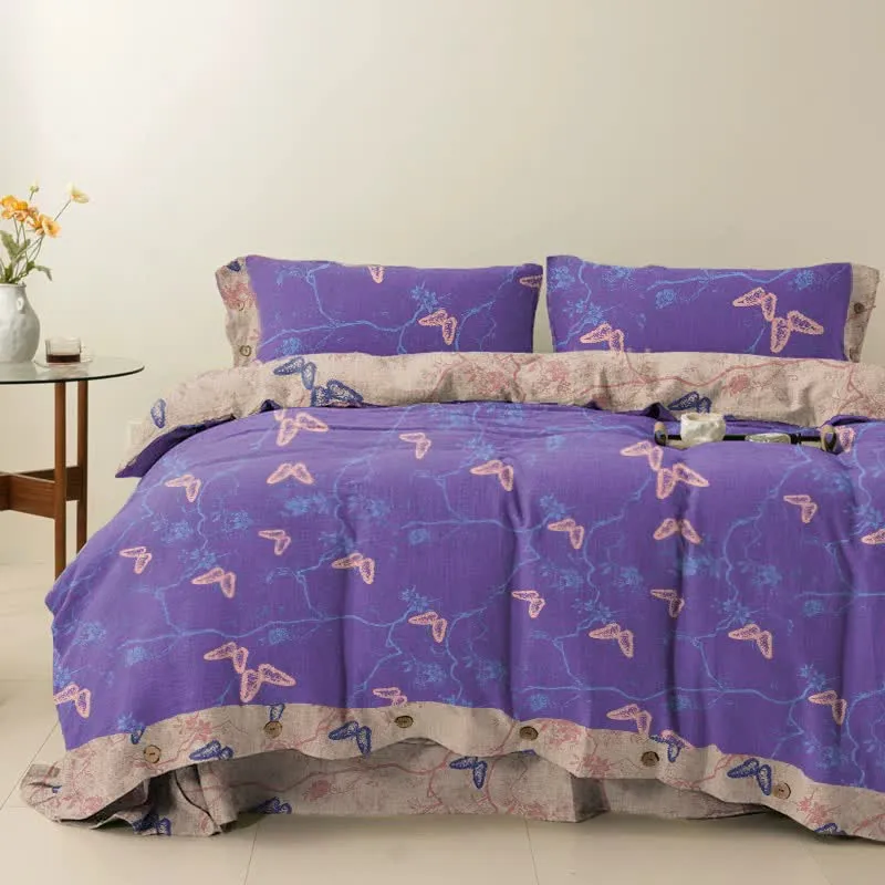 Set di biancheria da letto reversibile in cotone con farfalle Ownkoti (4 pezzi)