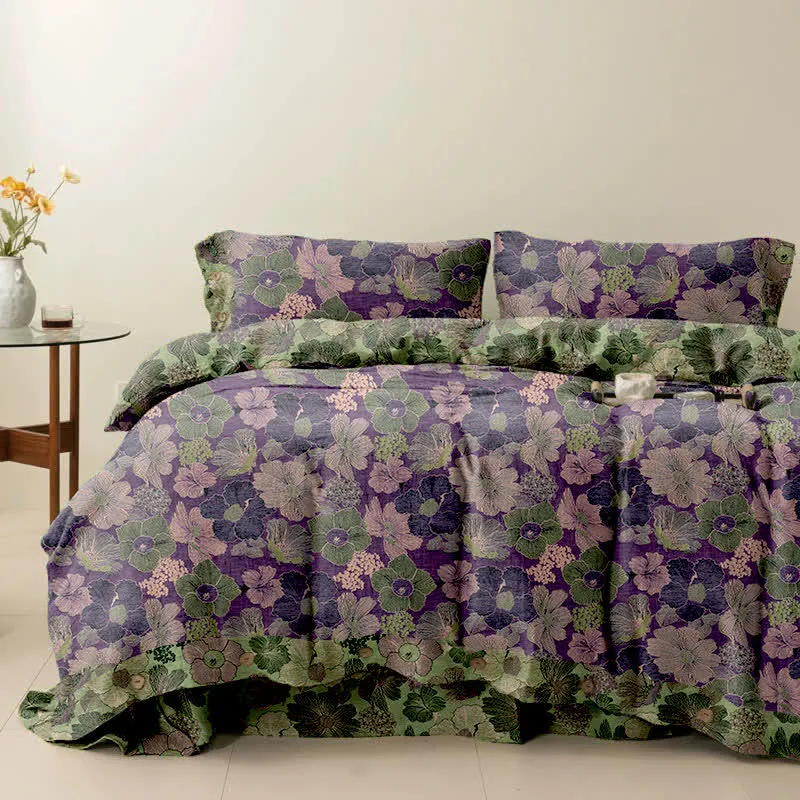 Set di biancheria da letto reversibile in cotone con fiori di pesco Ownkoti (4 pezzi)